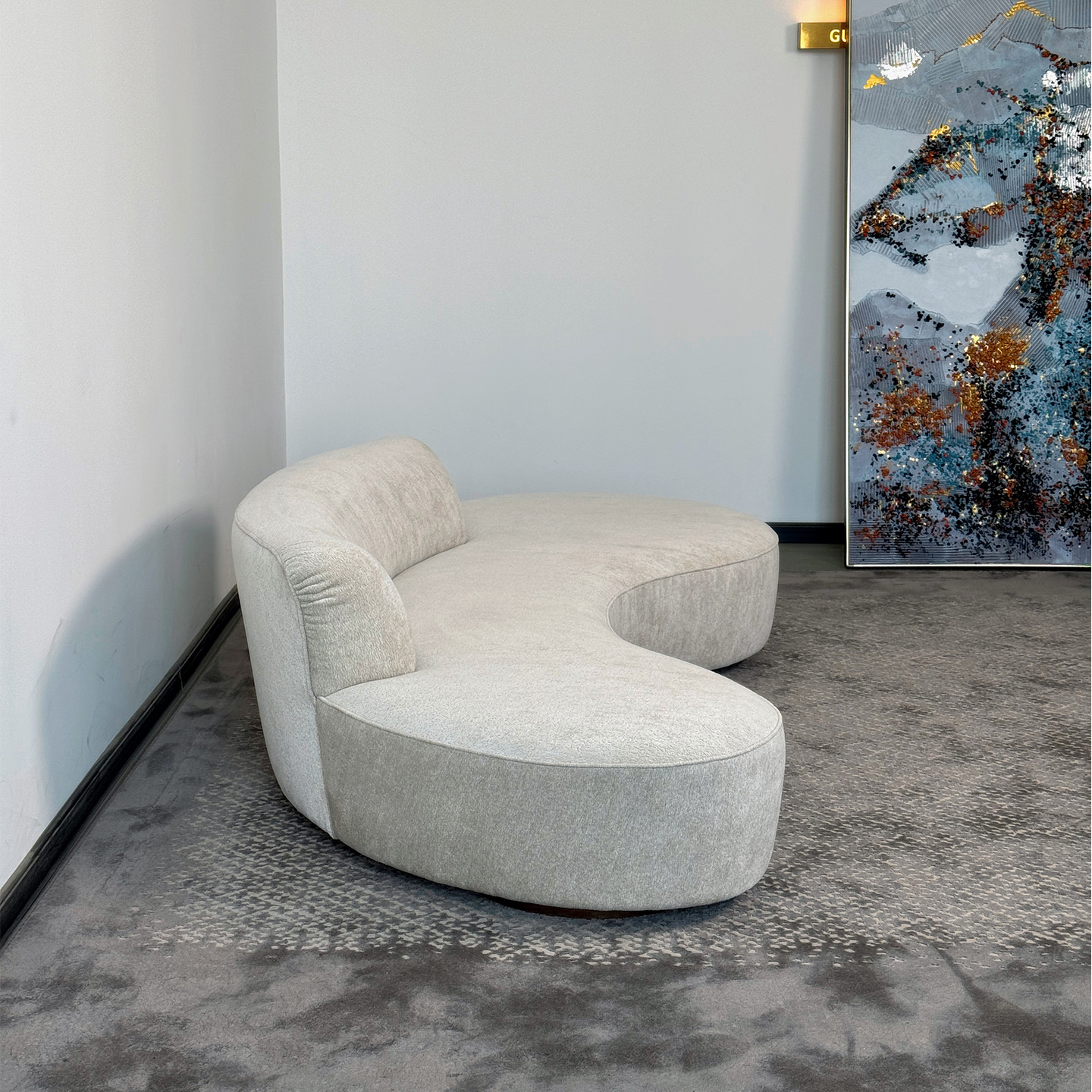 Italian minimalist designer fabric sofa, living room three seat curved sofa, leisure area couch