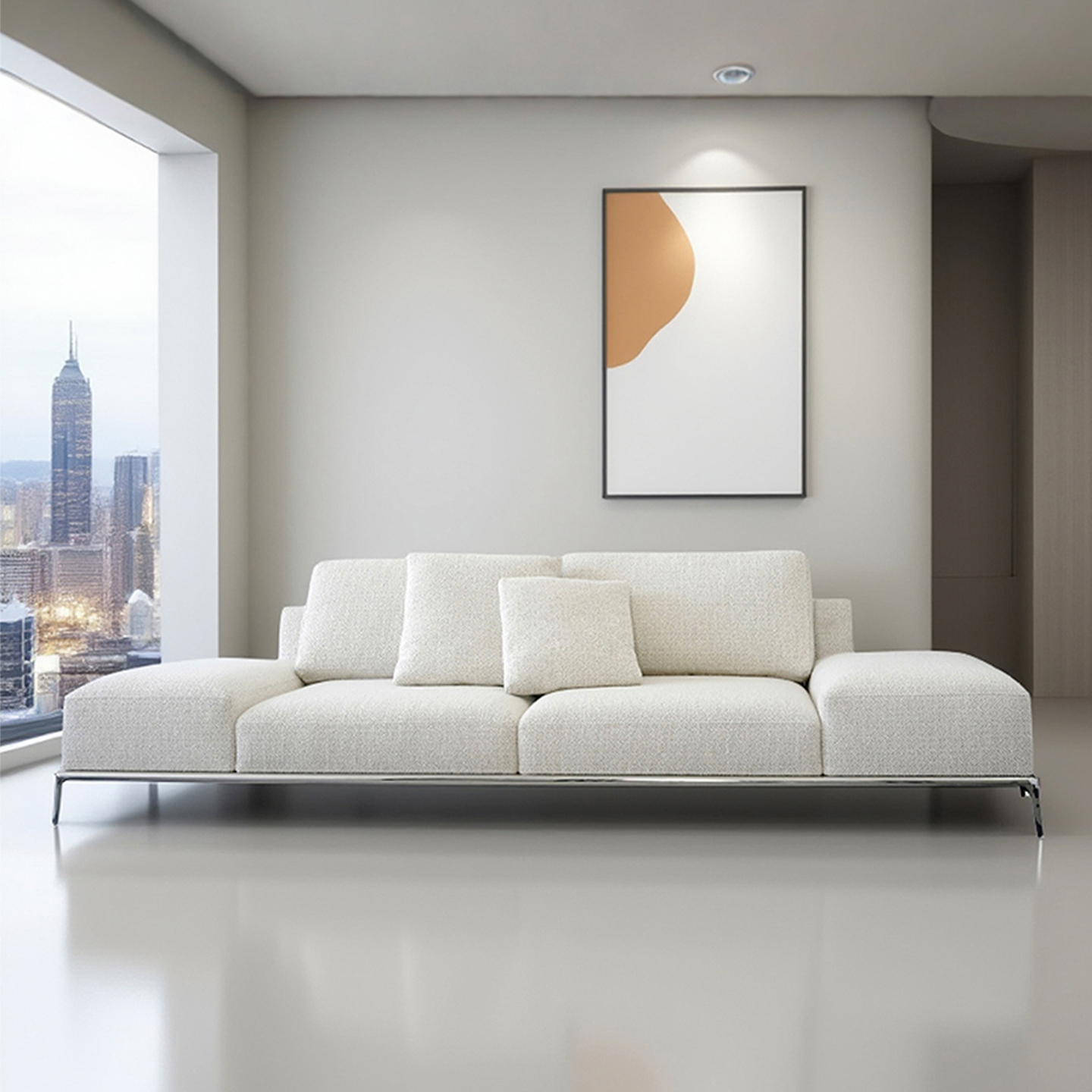 Italian minimalist designer PARK sofa, living room light luxury fabric straight row couch, modular combination sofa set.