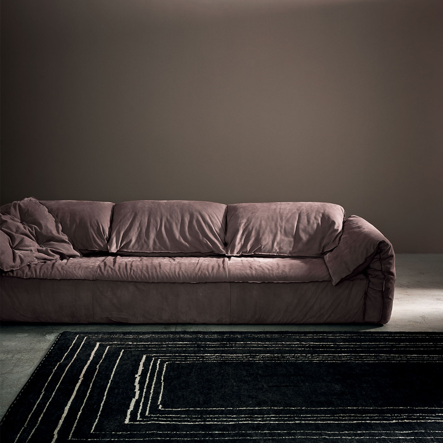 Italian minimalist elephant ear sofa, designer style light luxury frosted leather living room sofa, down filled three seater couch.