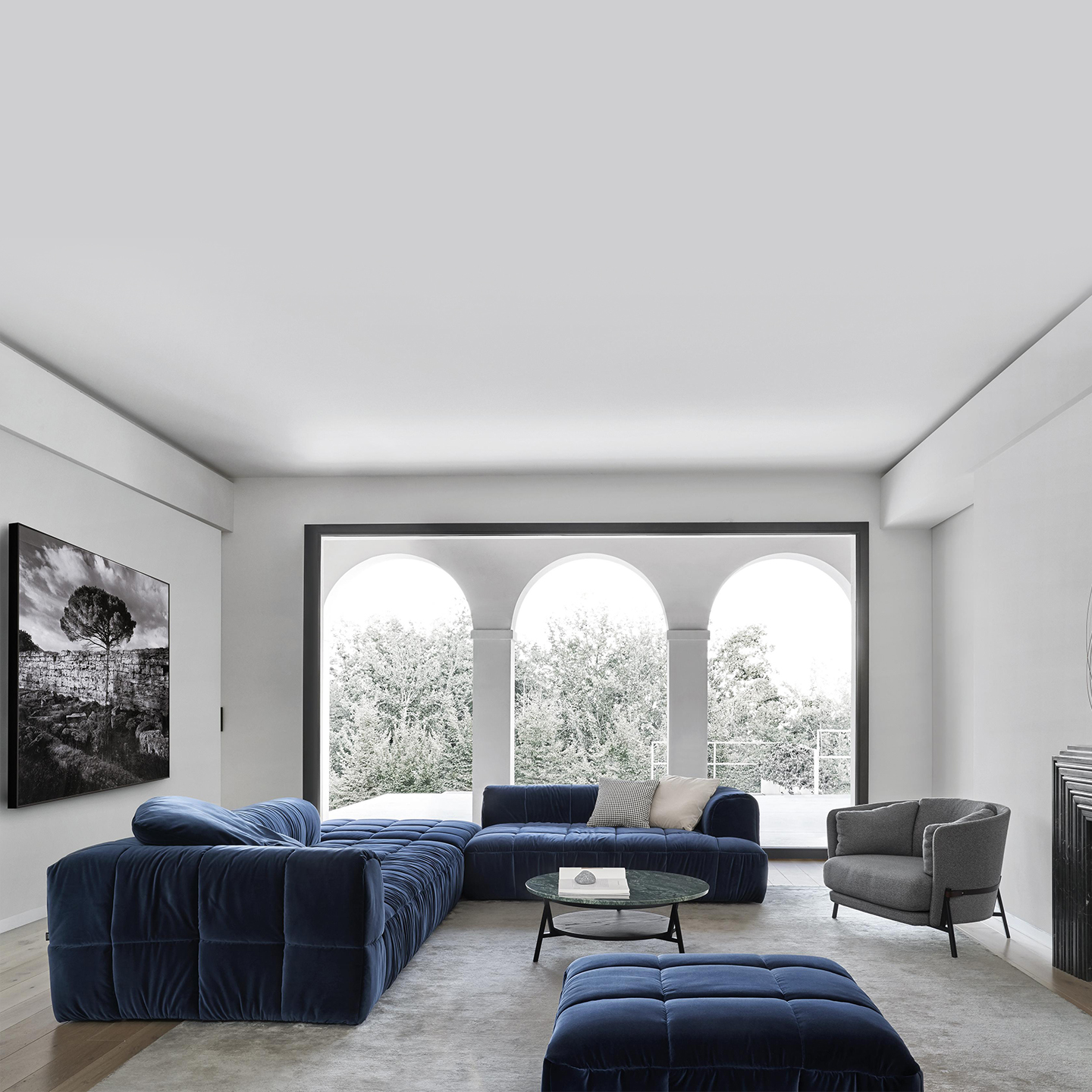 Italian minimalist designer pixel sofa, retro living room leather and fabric combination sofa set.