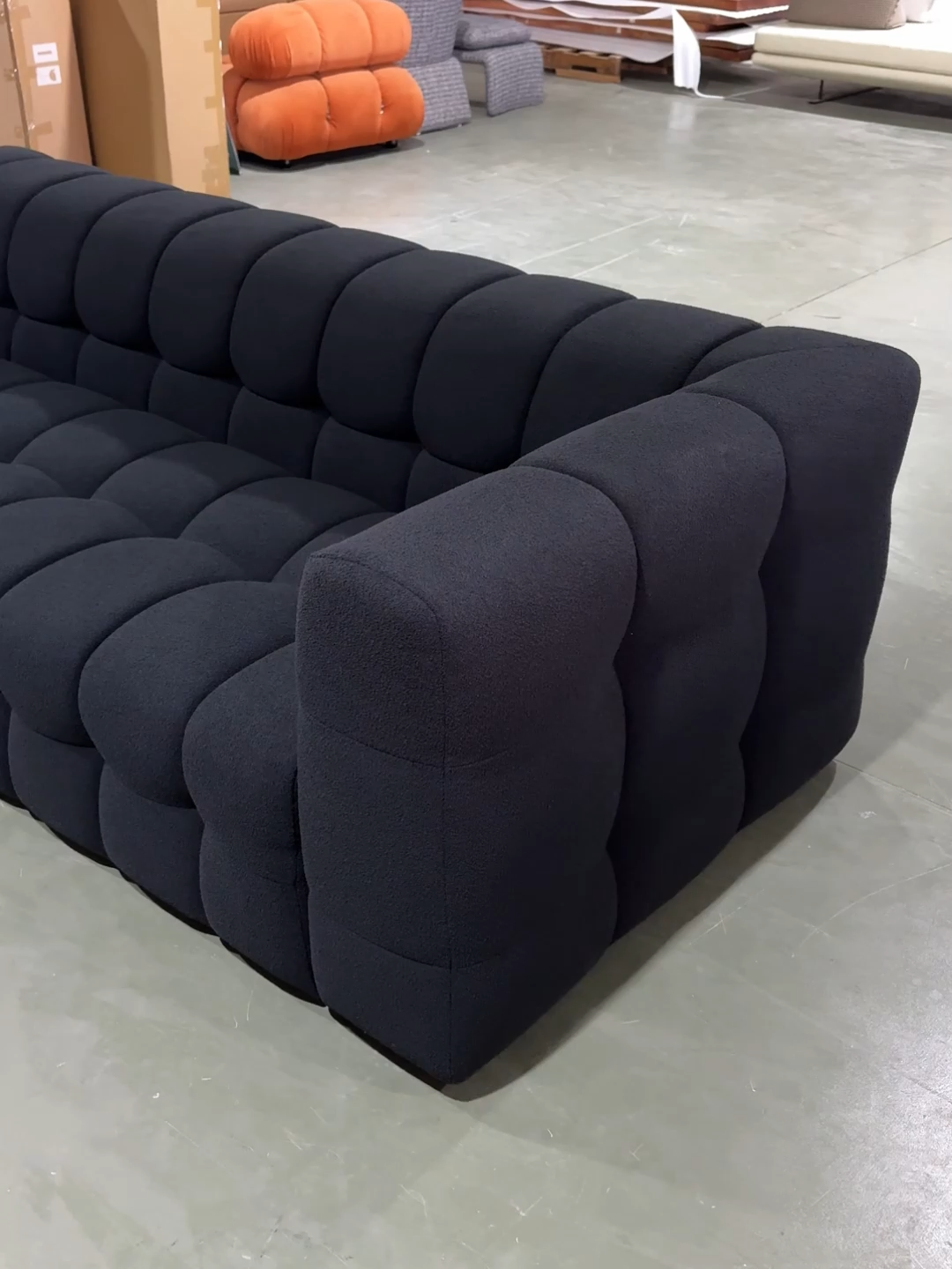 Modern minimalist style cotton candy sofa, French retro living room straight three seater sofa, luxurious fabric sofa.