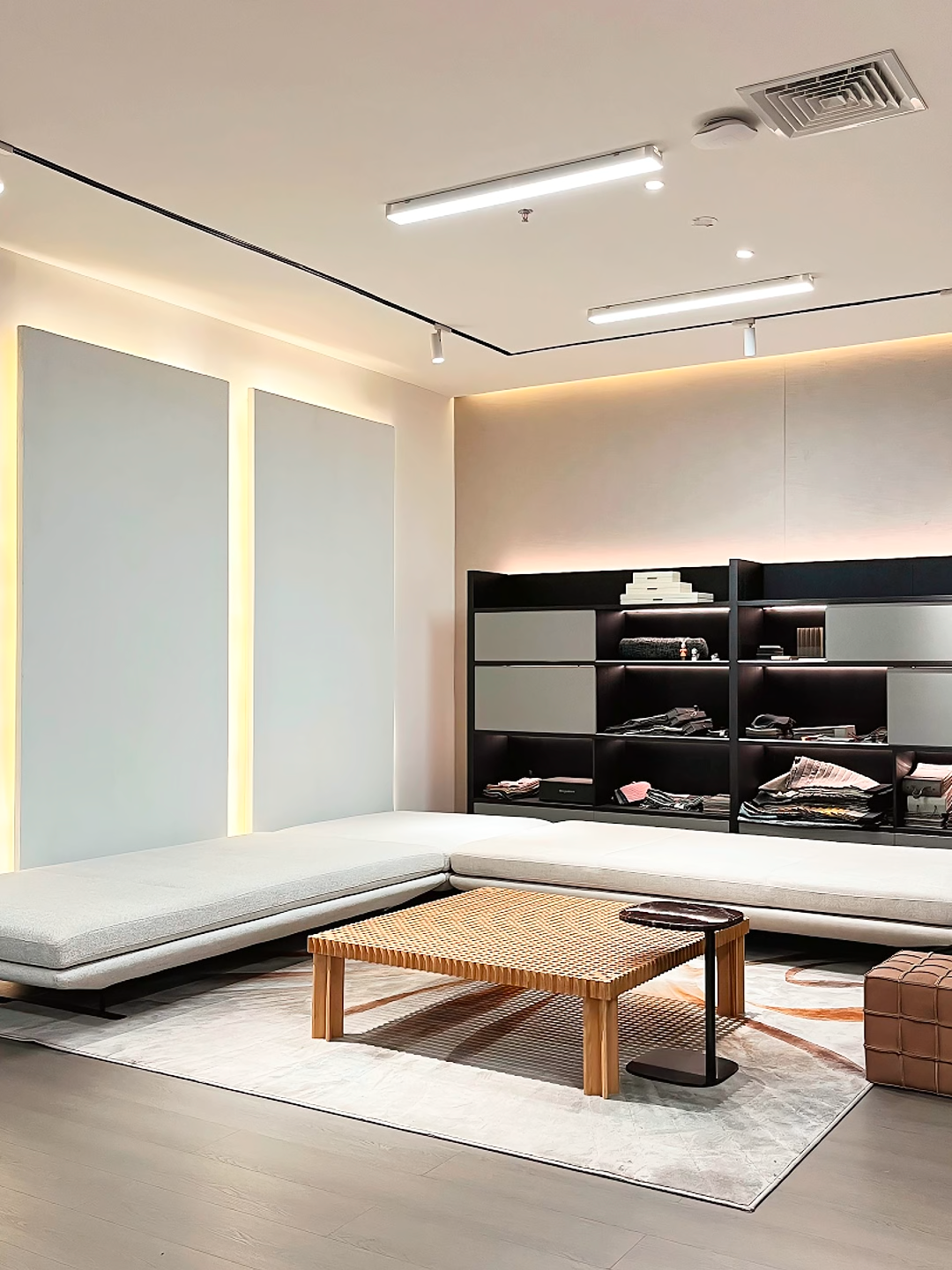 Modern style Prado sofa, small living room with double-sided and straight row sofa, movable backrest without armrest design, luxurious fabric module combination couch