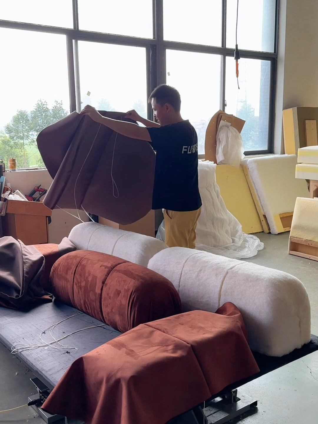 French retro style Mario sofa, modern minimalist living room sofa, tofu block module combination fabric couch.