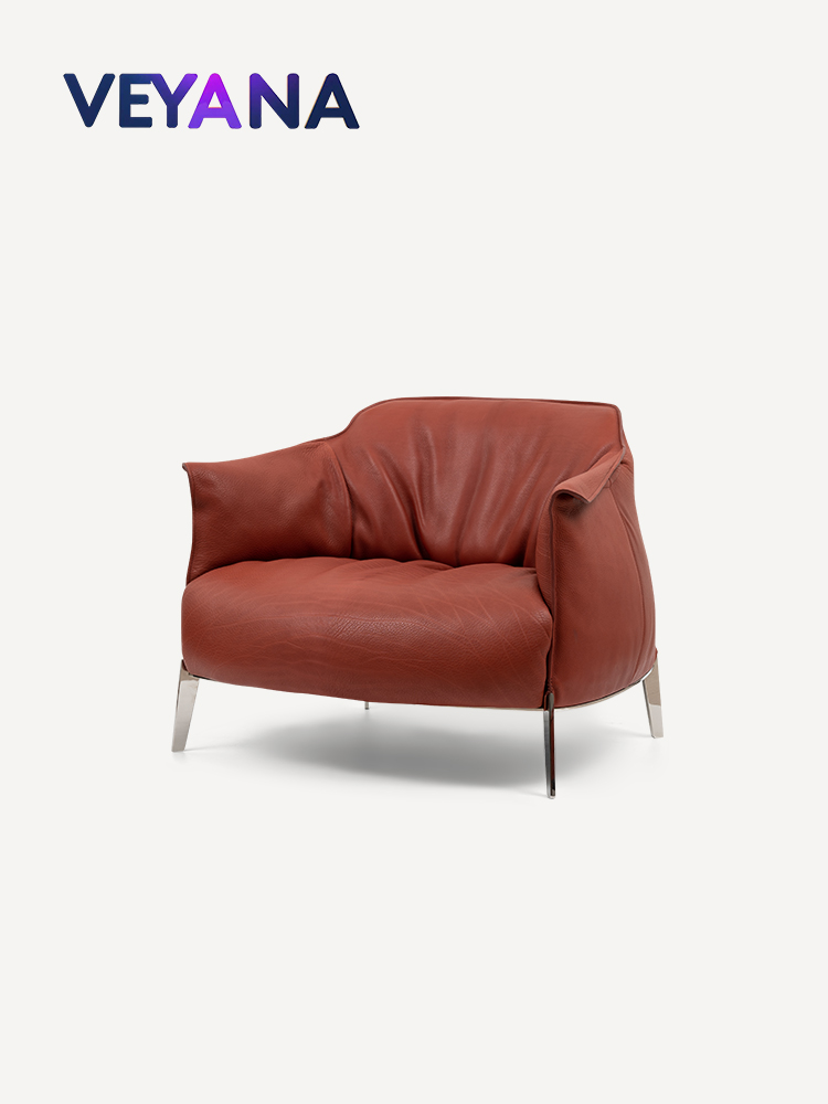Italian minimalist Archibald single sofa chair, living room leather leisure chair, modern style balcony floor to ceiling reading chair.