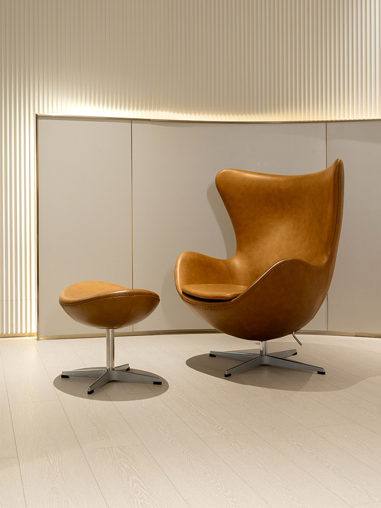 Modern minimalist Egghair, bedroom and living room high backrest light luxury leisure chair, top layer cowhide 360 ° single sofa chair.