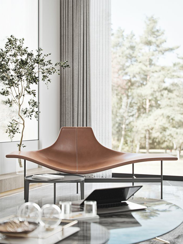 Italian minimalist Terminal 1 Lounge Chair, top layer cowhide sofa lounge chair, living room, bedroom, balcony leisure chair