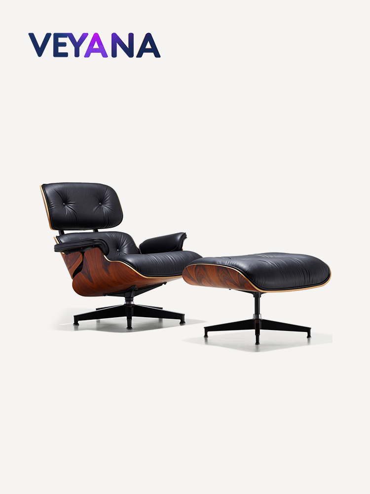 Italian minimalist Eames Lounge Chair, living room and bedroom leisure sofa chair, top layer cowhide rotatable single sofa chair, office executive chair.