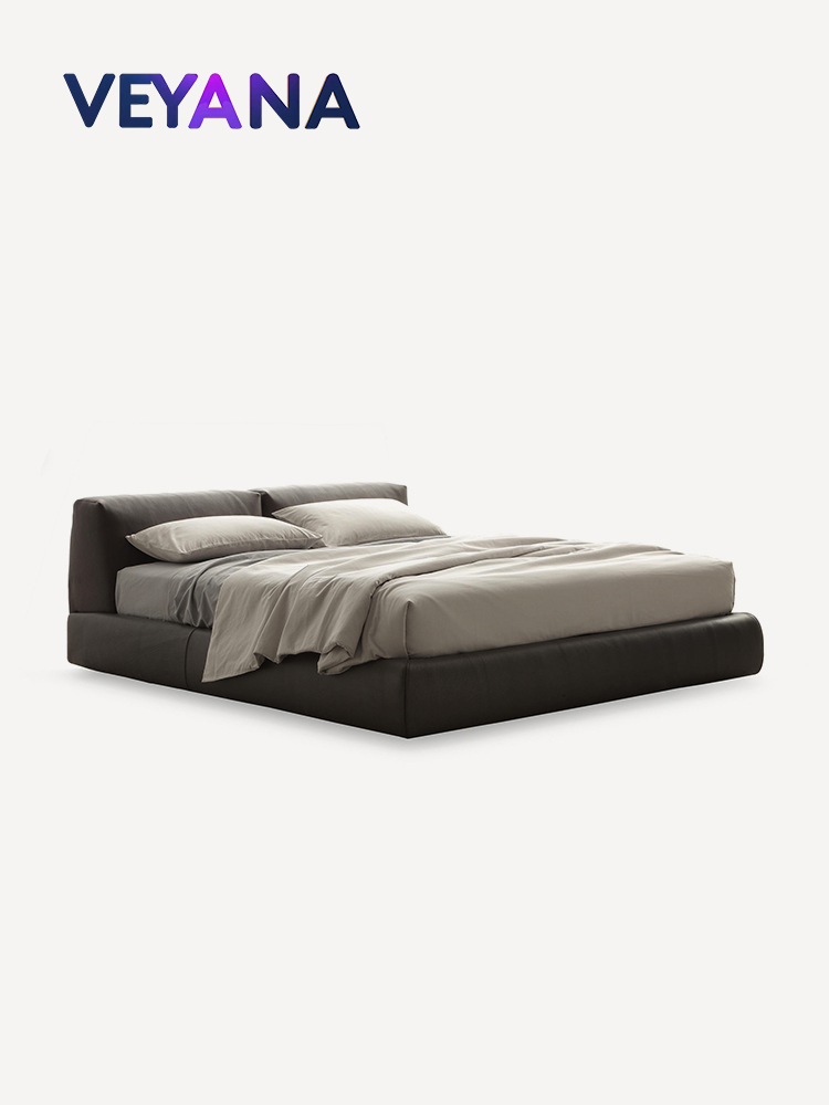 Italian minimalist Bolton bed, wide and soft backrest fabric soft bed, modern light luxury master bedroom leather double bed.
