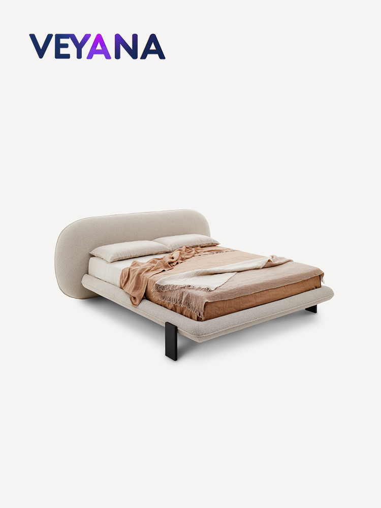 Modern minimalist Saba bed, French retro high-end lambskin soft bag backrest bagel bed, bedroom hotel apartment cream style double bed