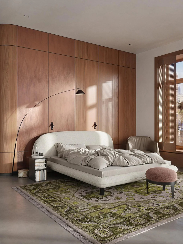 Modern minimalist Saba bed, French retro high-end lambskin soft bag backrest bagel bed, bedroom hotel apartment cream style double bed