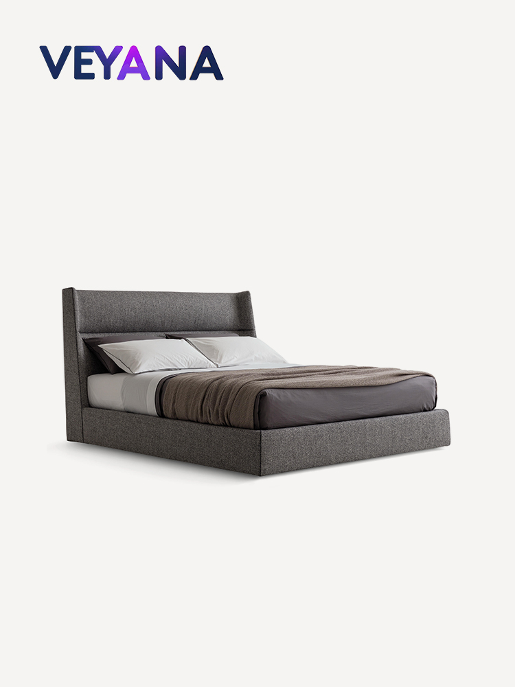 Italian minimalist designer Chloe bed, high-quality cotton and linen fabric master bedroom 1.8-meter double soft bed, high-end bed frame for villa bedrooms, hotels, and apartments.