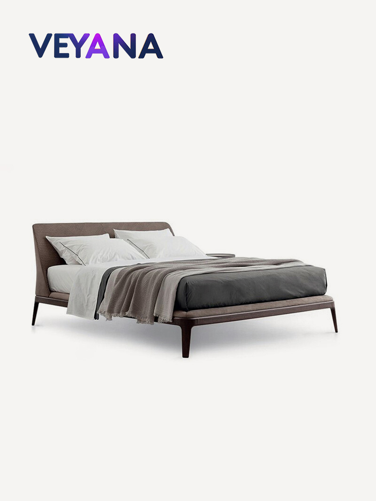 Italian minimalist designer Kelly bed, light luxury hand woven leather fabric soft bed, bedroom, hotel, apartment 1.8M double bed.