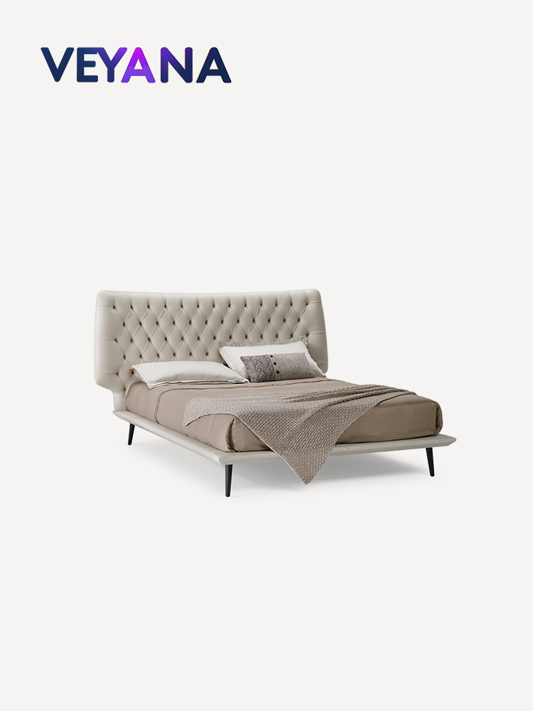 Italian minimalist Dolcevita bed, widescreen bed, master bedroom king size bed, stylish light luxury style bed, high-end villa, hotel, apartment double leather bed