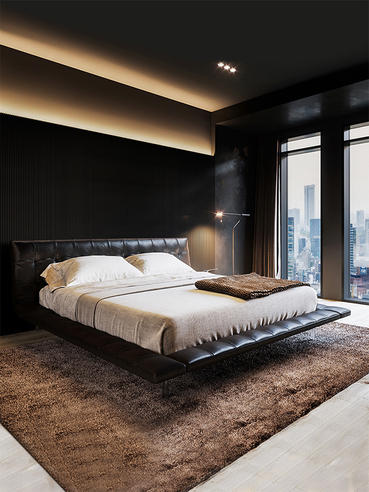 Italian minimalist Onda bed, modern style first floor cowhide double bed, high-end light luxury bedroom, hotel, apartment soft bed