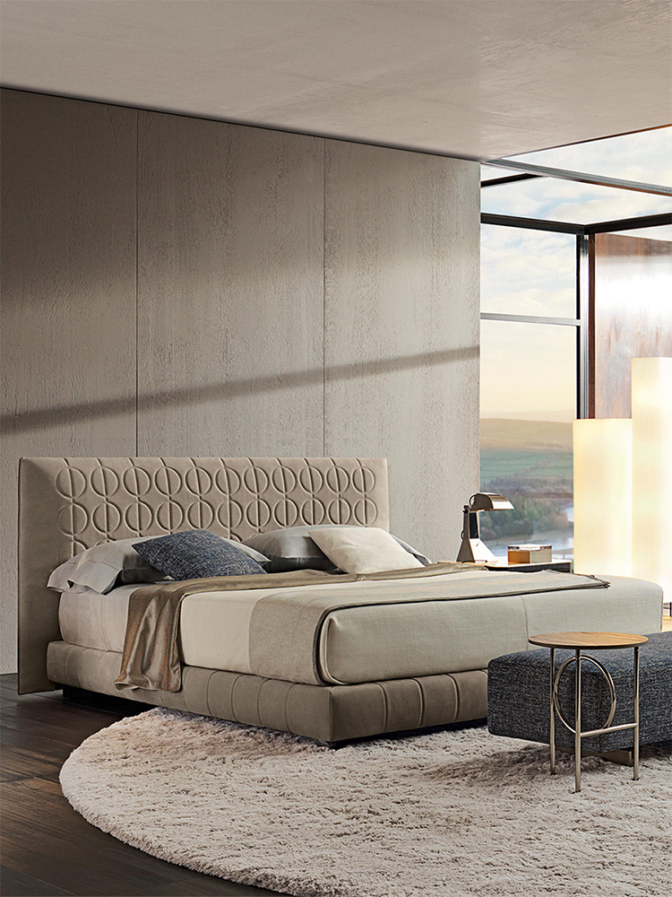 Italian minimalist floor to ceiling Curtis bed, modern luxury designer high backrest large screen soft bed, high-end villa, bedroom, hotel, apartment double leather double bed