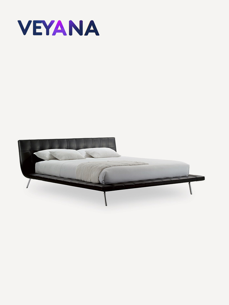Italian minimalist Onda bed, modern style first floor cowhide double bed, high-end light luxury bedroom, hotel, apartment soft bed