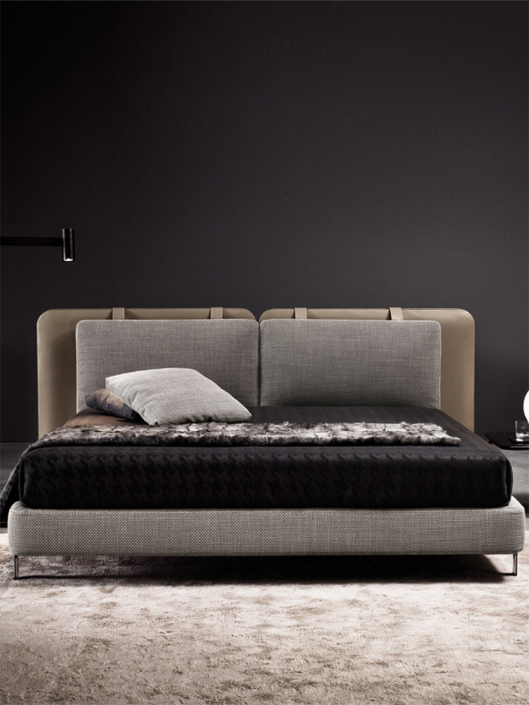 Italian minimalist Tatlin bed, modern leather soft bag backrest fabric soft bed, deluxe bedroom, villa, hotel, apartment double bed.