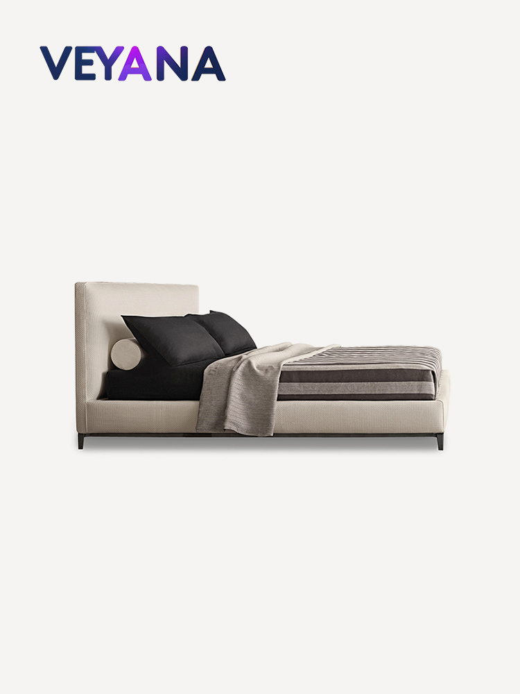 Italian minimalist Andersen bad, modern style cotton and linen fabric soft bed, high-end bedroom, villa, hotel, apartment double bed, designer luxury wedding bed