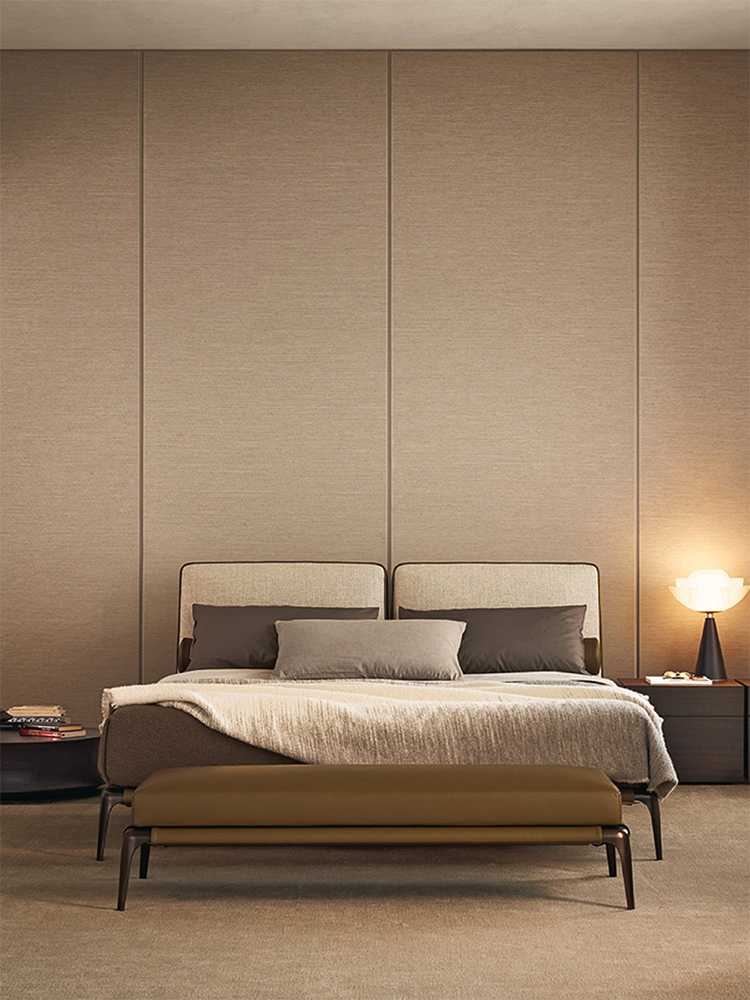 Italian minimalist Park bed, modern luxury cotton linen fabric master bedroom king size bed, high-end villa, hotel, apartment double bed