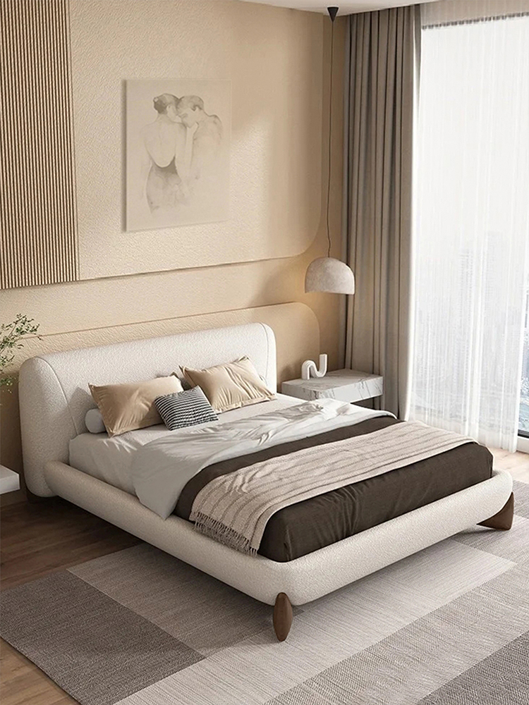 Italian minimalist Porada bed, high-end lambswool fabric-covered tatami, modern luxury double bed for bedrooms, villas, hotels, and apartments.