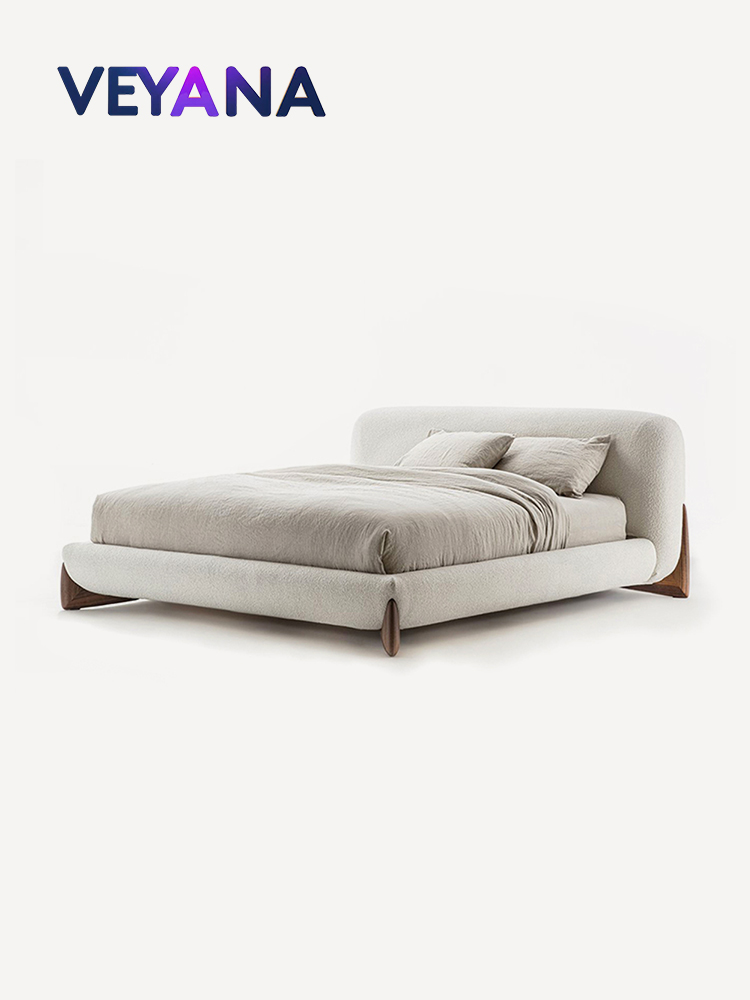 Italian minimalist Porada bed, high-end lambswool fabric-covered tatami, modern luxury double bed for bedrooms, villas, hotels, and apartments.