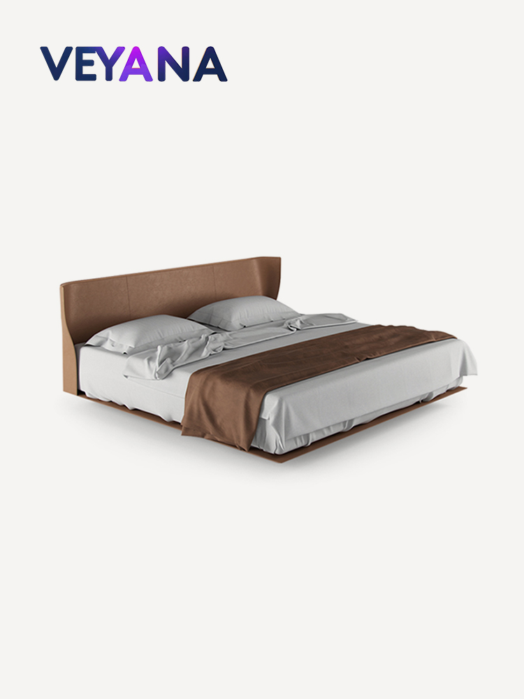 Italian minimalist Alys bed, saddle leather ultra-thin bedside suspended bed frame, high-end villa bedroom, hotel, apartment double bed.