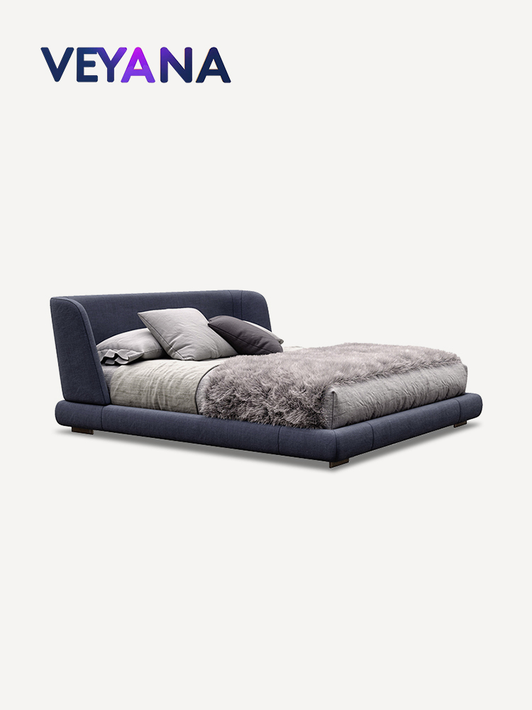 The Italian minimalist style Reeves bed is a modern semi-enclosed bed with high-quality fabric at the head. It is a double bed suitable for high-end bedrooms, villas, hotels, and apartments, featuring a first-layer cowhide bed frame.