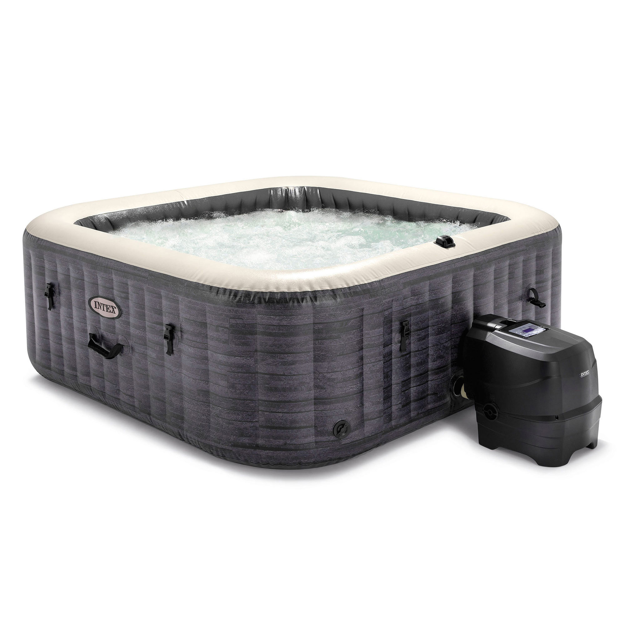 Intex PureSpa Plus 6 Person Inflatable Square Hot Tub w/ 140 AirJets, Greystone