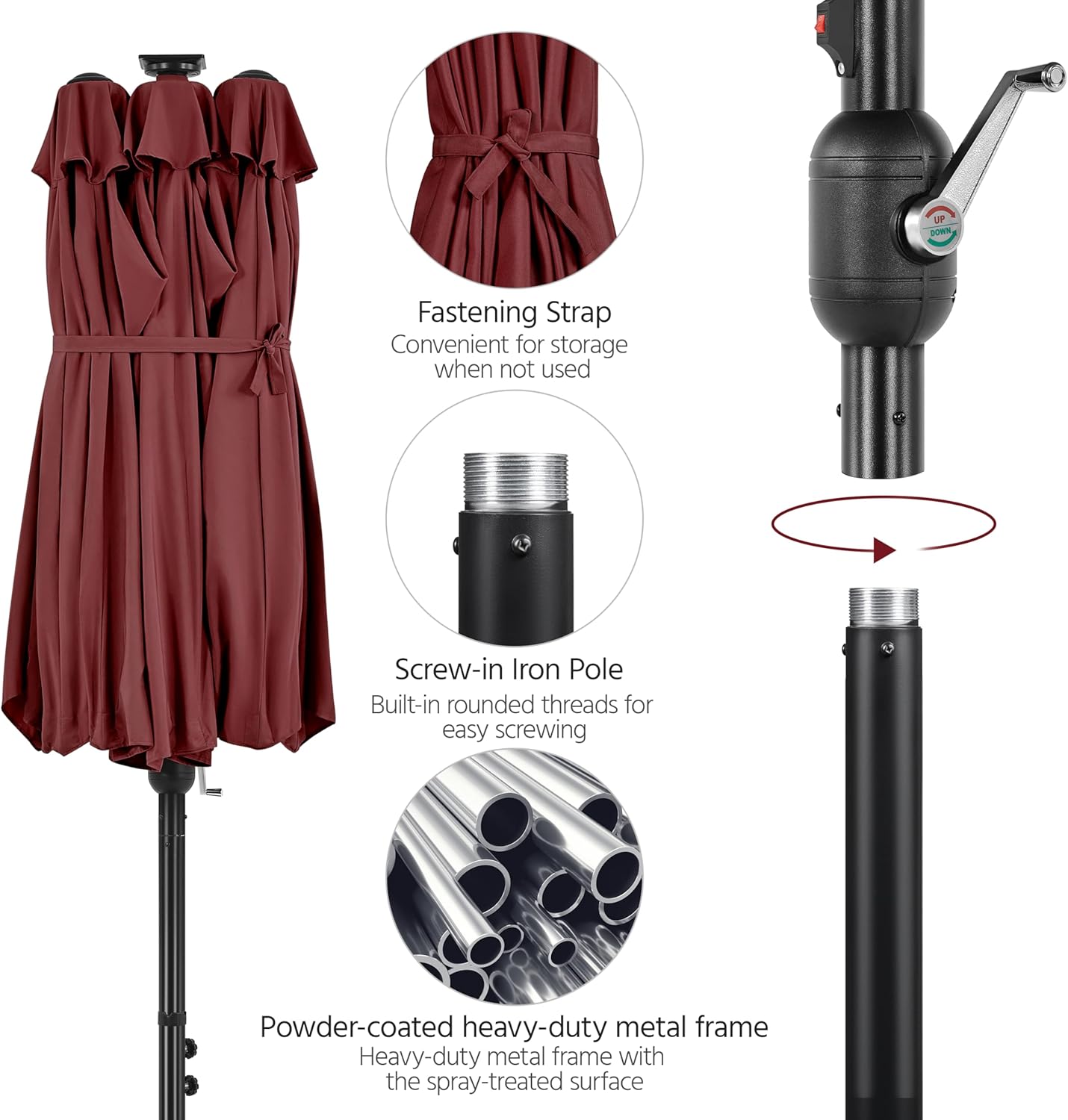 🎉𝗧𝗼𝗱𝗮𝘆'𝘀 𝗦𝗽𝗲𝗰𝗶𝗮𝗹𝘀 -15 ft Large Patio Umbrella with Solar Lights
