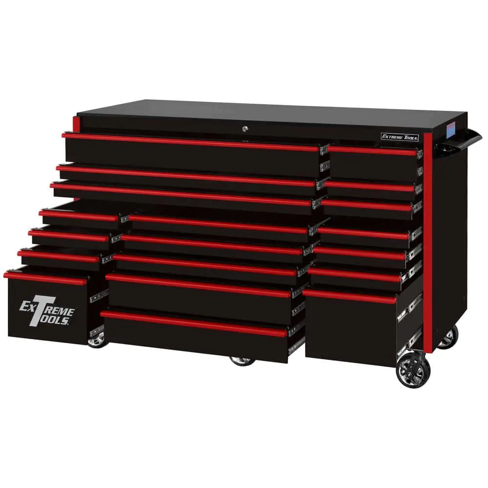 Extreme Tools RX723019RCBKRD-250 Professional 19 Drawer Black Triple Bank Roller Cabinet, 72