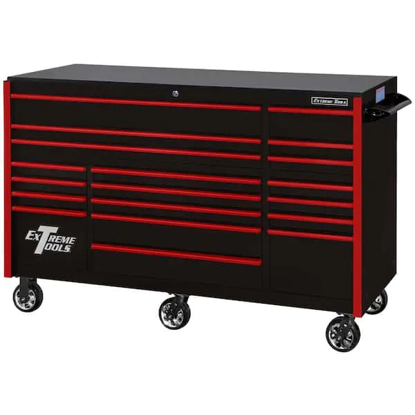 Extreme Tools RX723019RCBKRD-250 Professional 19 Drawer Black Triple Bank Roller Cabinet, 72