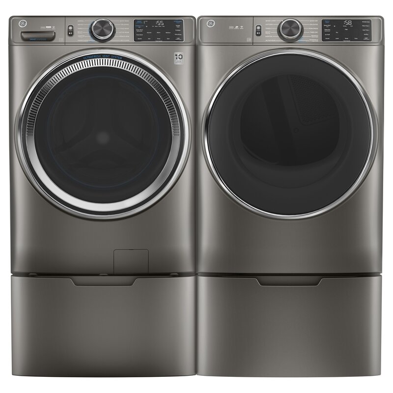GE Appliances Energy Star Washer & Dryer Set with Stackable 4.8 Cubic Feet Front Load Washer and 7.8 Cubic Feet Electric Dryer(Satin Nickel)