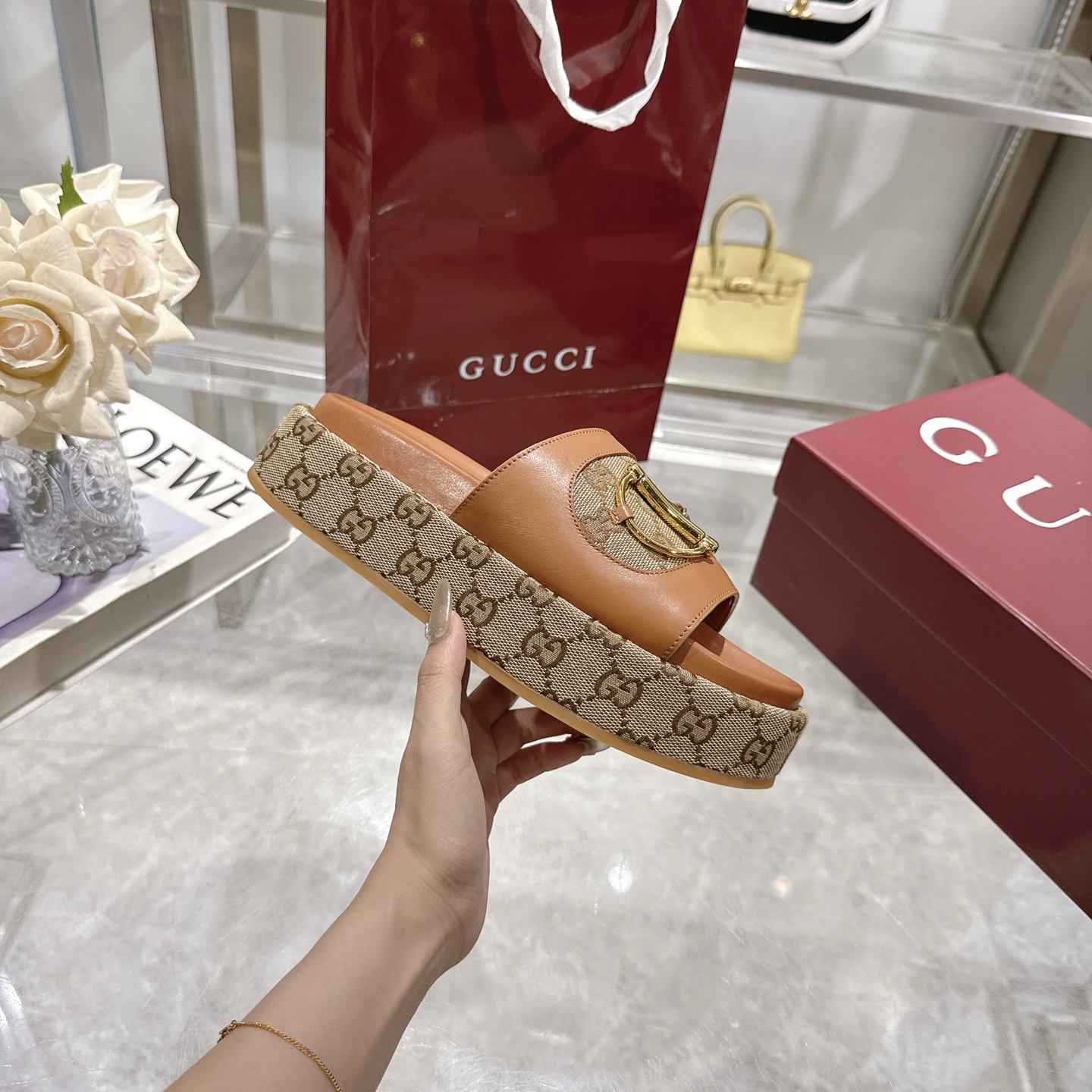 GG Horsebit Platform Slides V3308