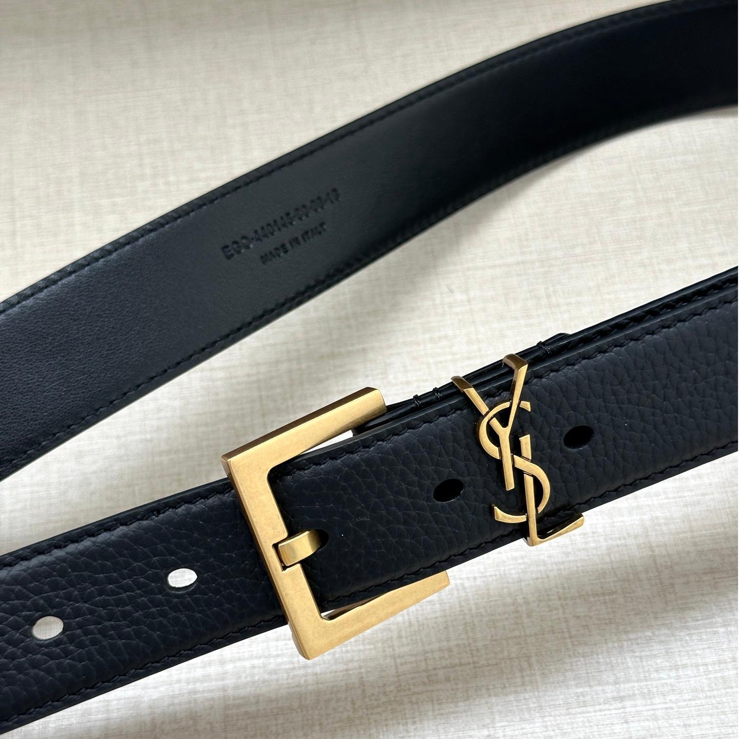 YSL Litchi Grain Embossed Leather Square Buckle Belt YV24052002