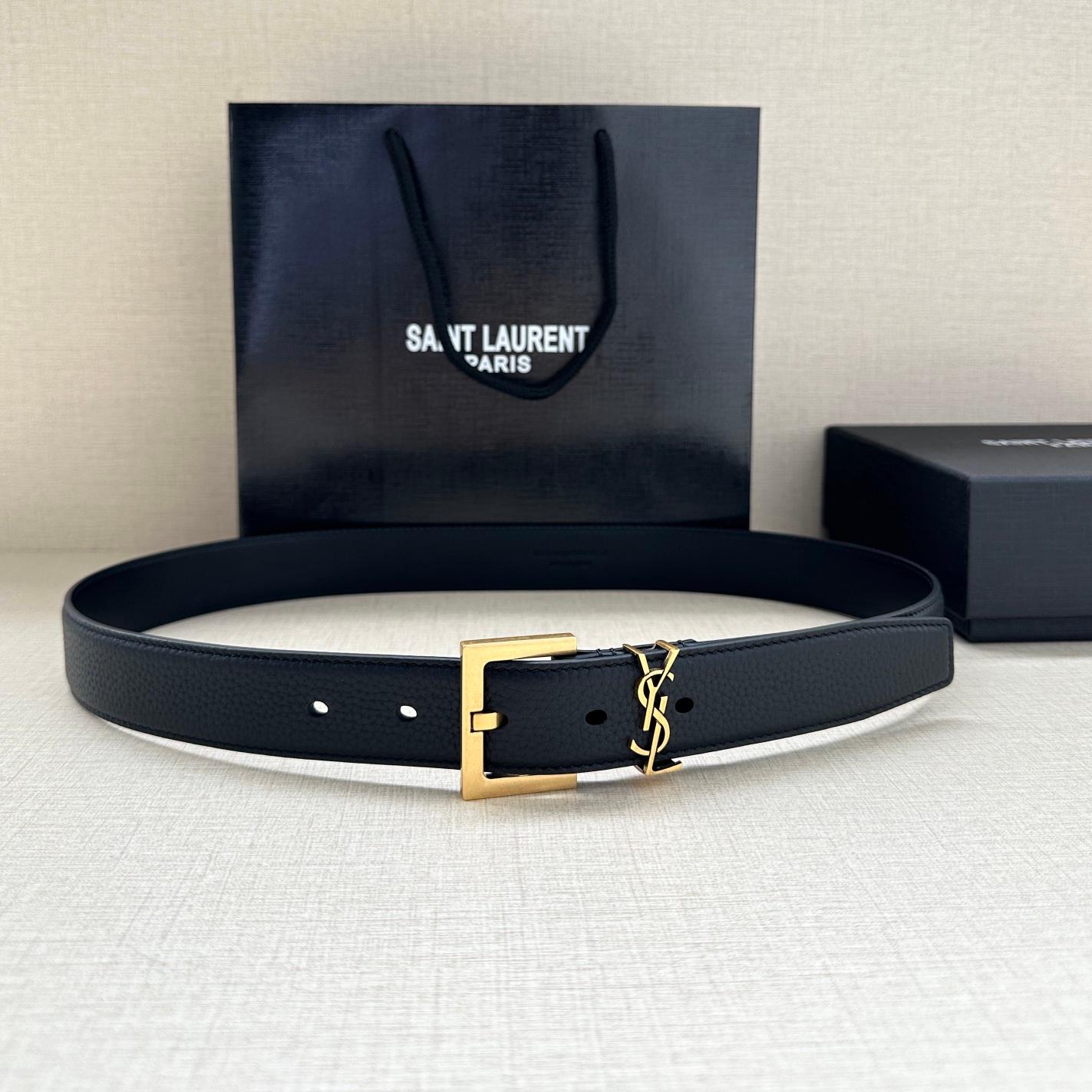 YSL Litchi Grain Embossed Leather Square Buckle Belt YV24052002