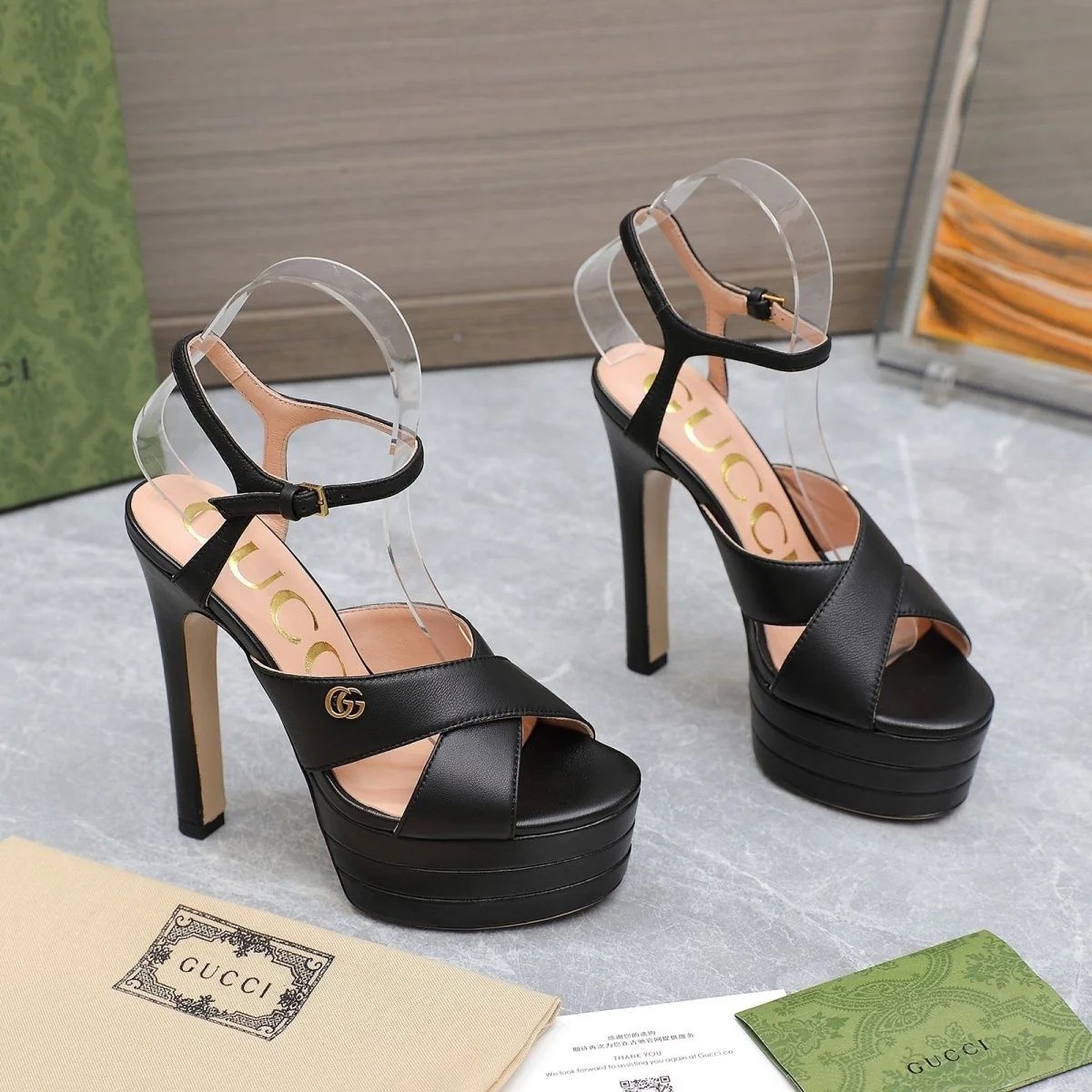 GG 24s Black Leather Fashion Pumps F24081304