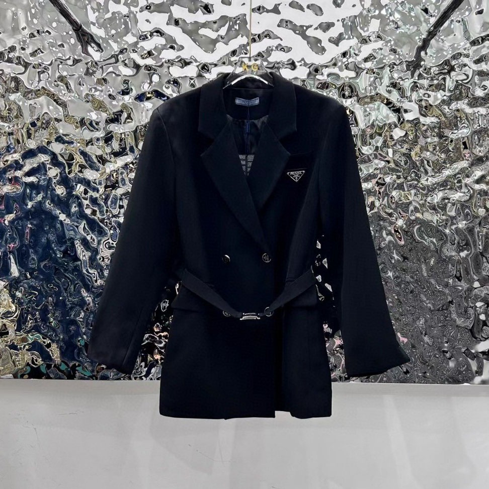 PRA triangle logo double-breasted trench coat F24080903