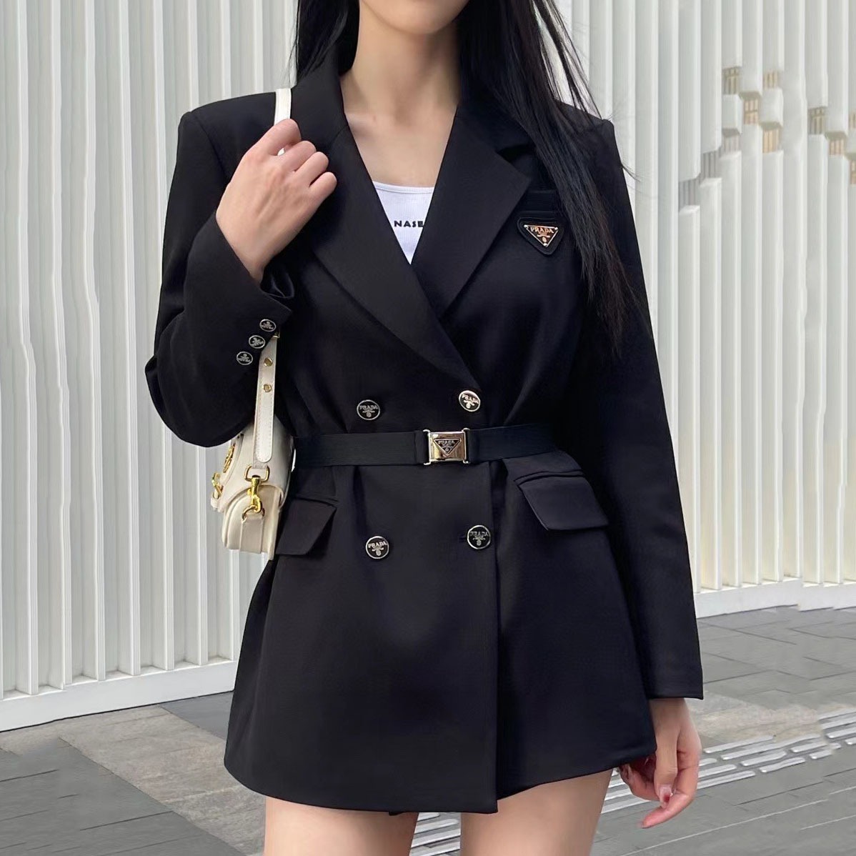 PRA triangle logo double-breasted trench coat F24080903