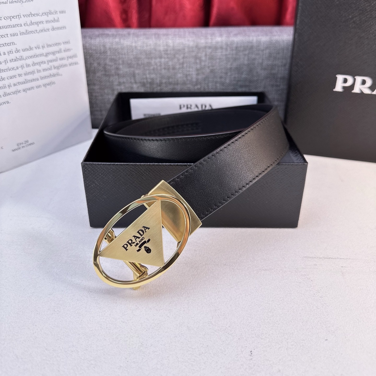 PRA Automatically logo buckled top-grain calfskin men's belt YV24052201