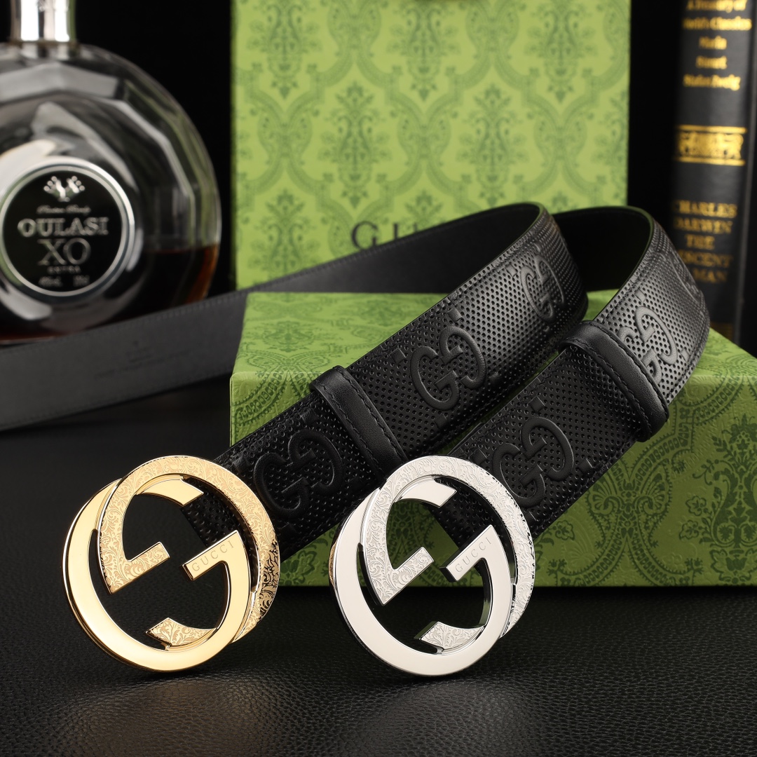 GG Men's Metal  logo cowhide Belt 3.8cm  YV24052214