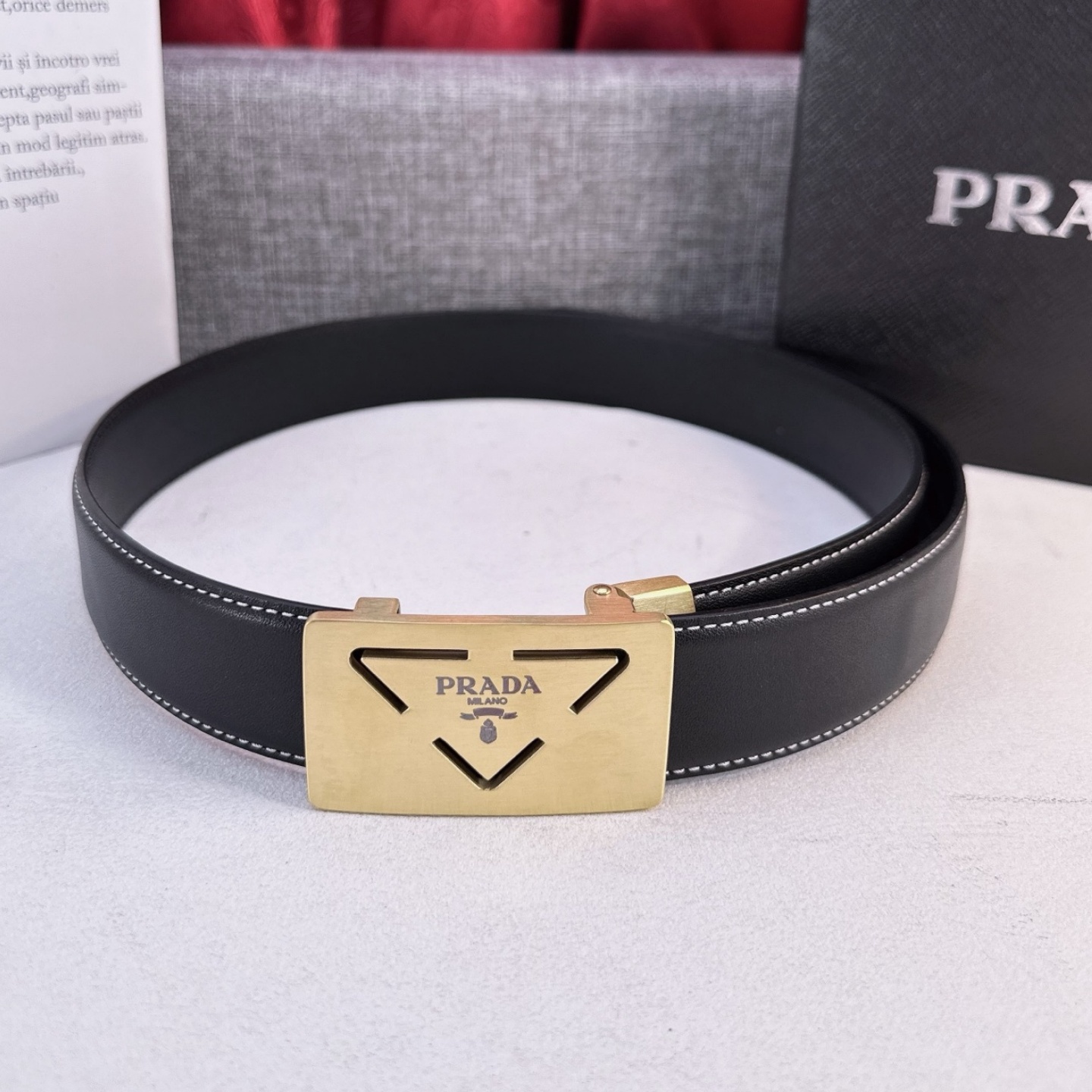PRA Automatically logo buckled top-grain calfskin men's belt YV24052202