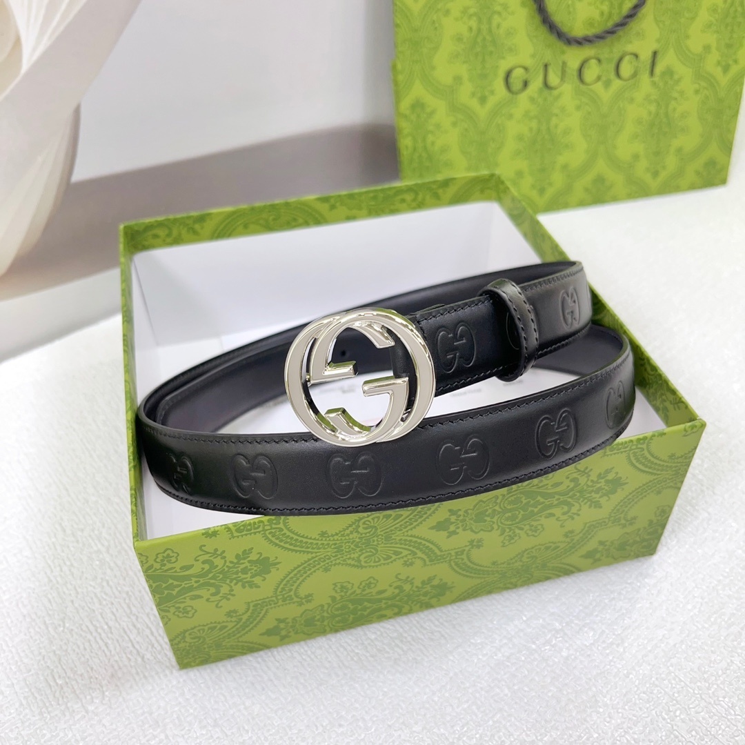 GG Women's Metal  logo cowhide Belt 2.5cm  YV24052214