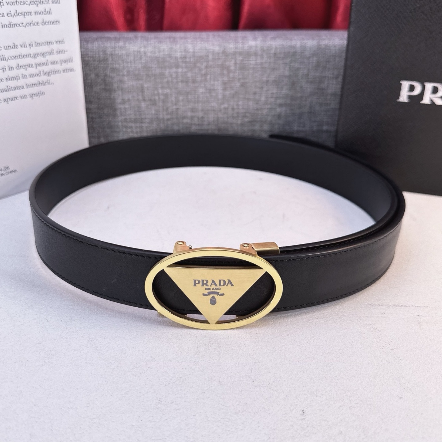 PRA Automatically logo buckled top-grain calfskin men's belt YV24052201