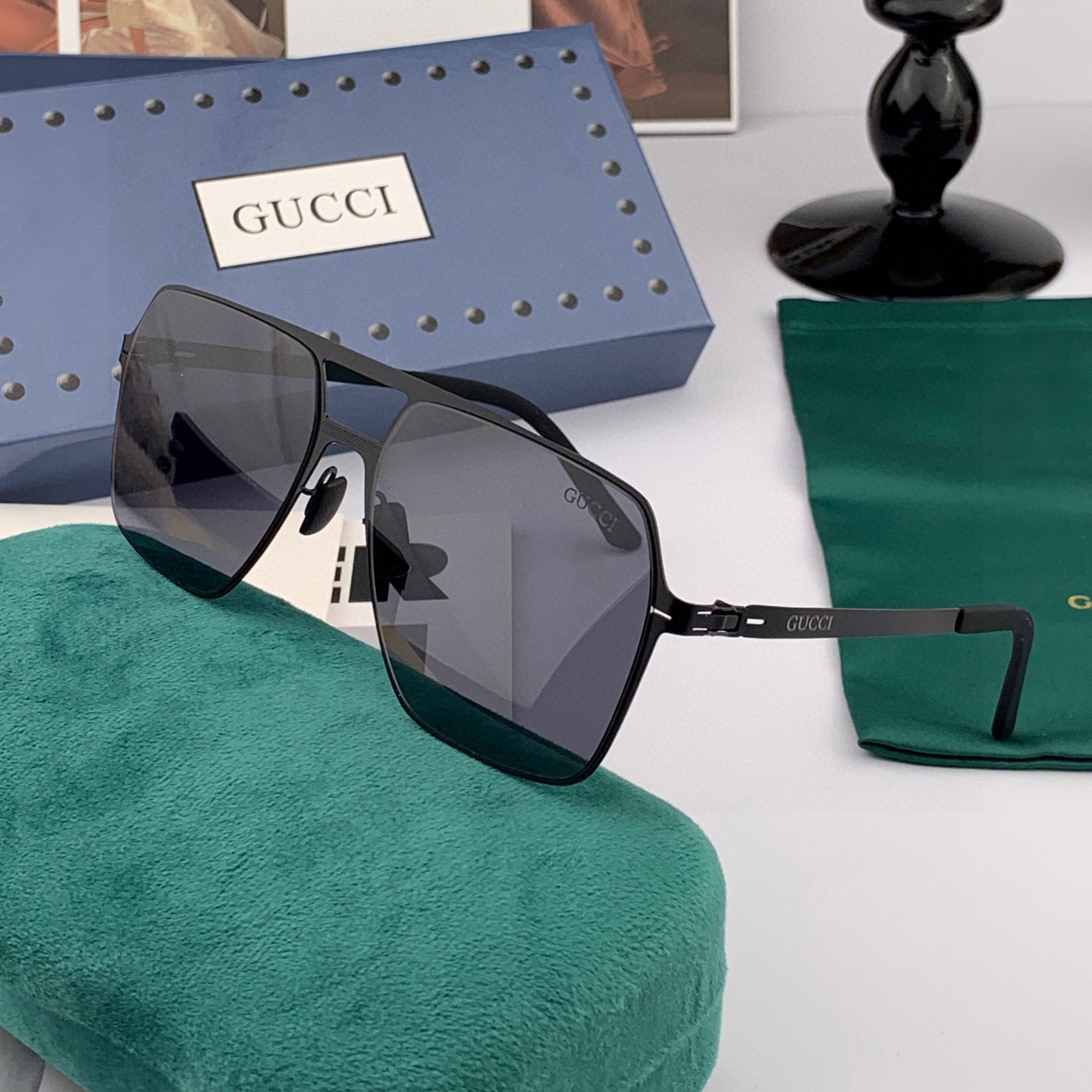 GG Electroplated ultra - light square - framed sunglasses YV240524031