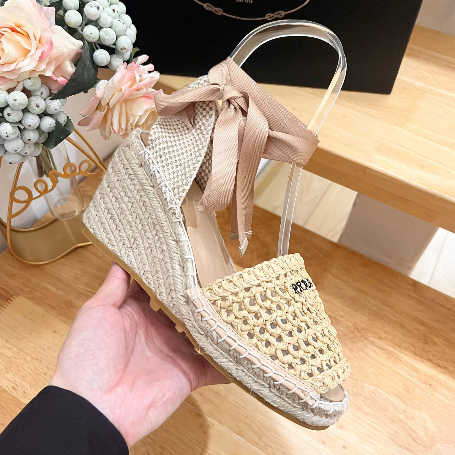 PRA Open-Toe Wedge Espadrille Sandals SGM250204