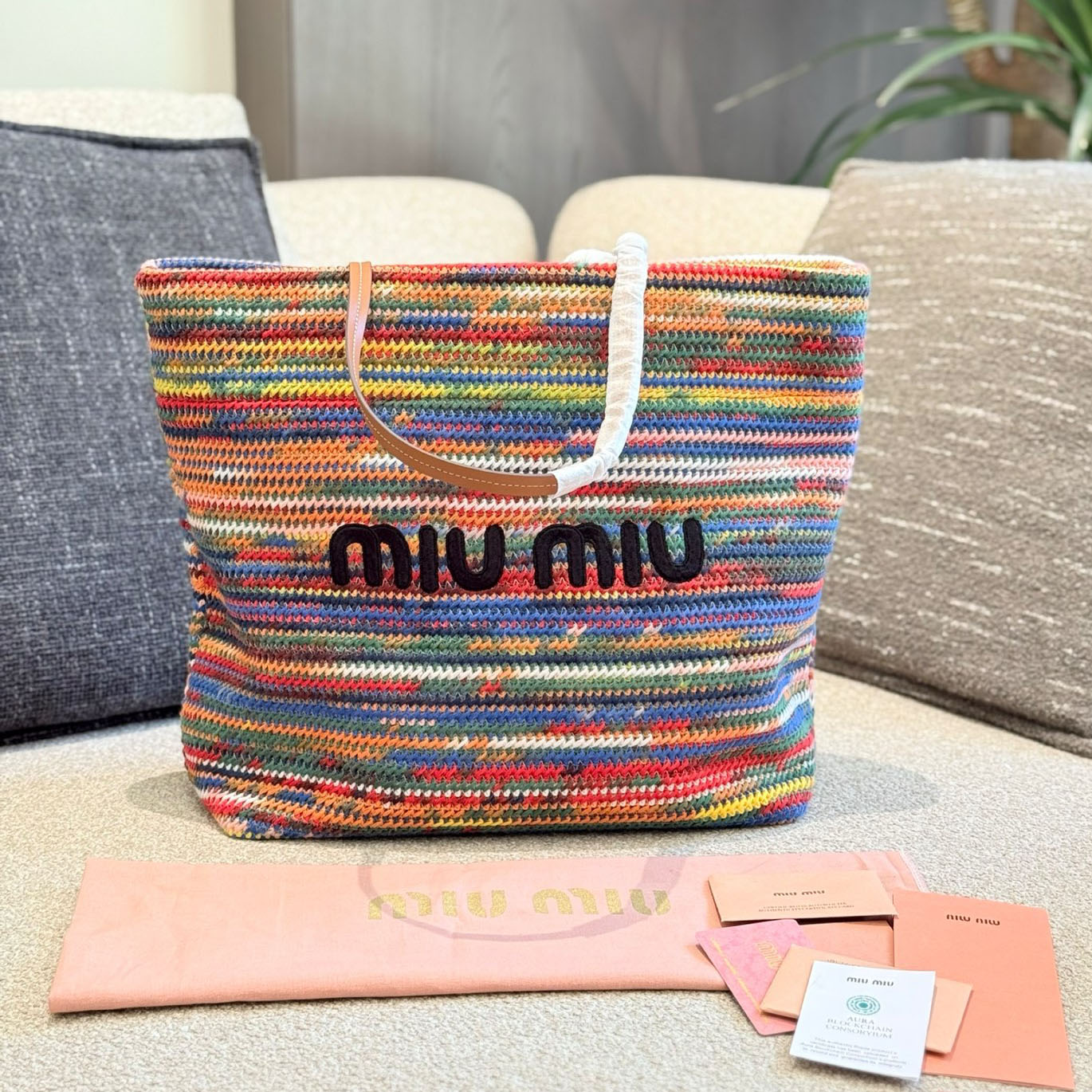MiuMiu Rainbow Knit Tote WXR250421