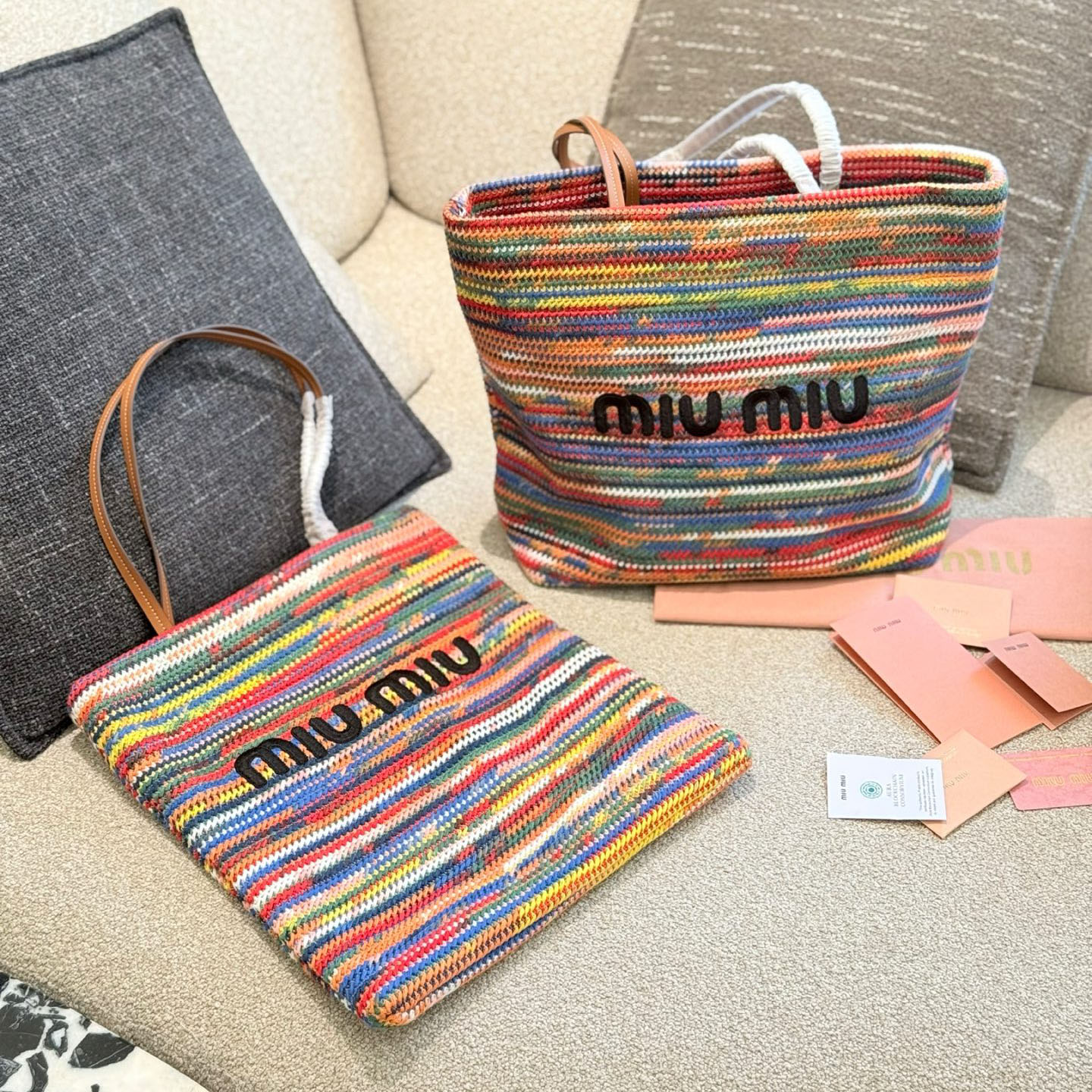 MiuMiu Rainbow Knit Tote WXR250421