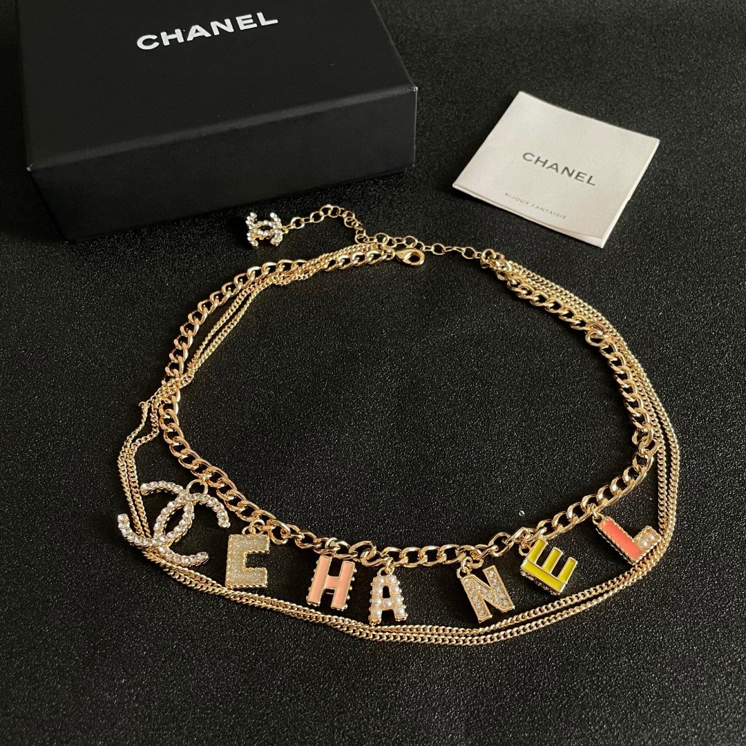 CH  Alphabet Element Double-Layer Metal Chain Necklace YV24060215