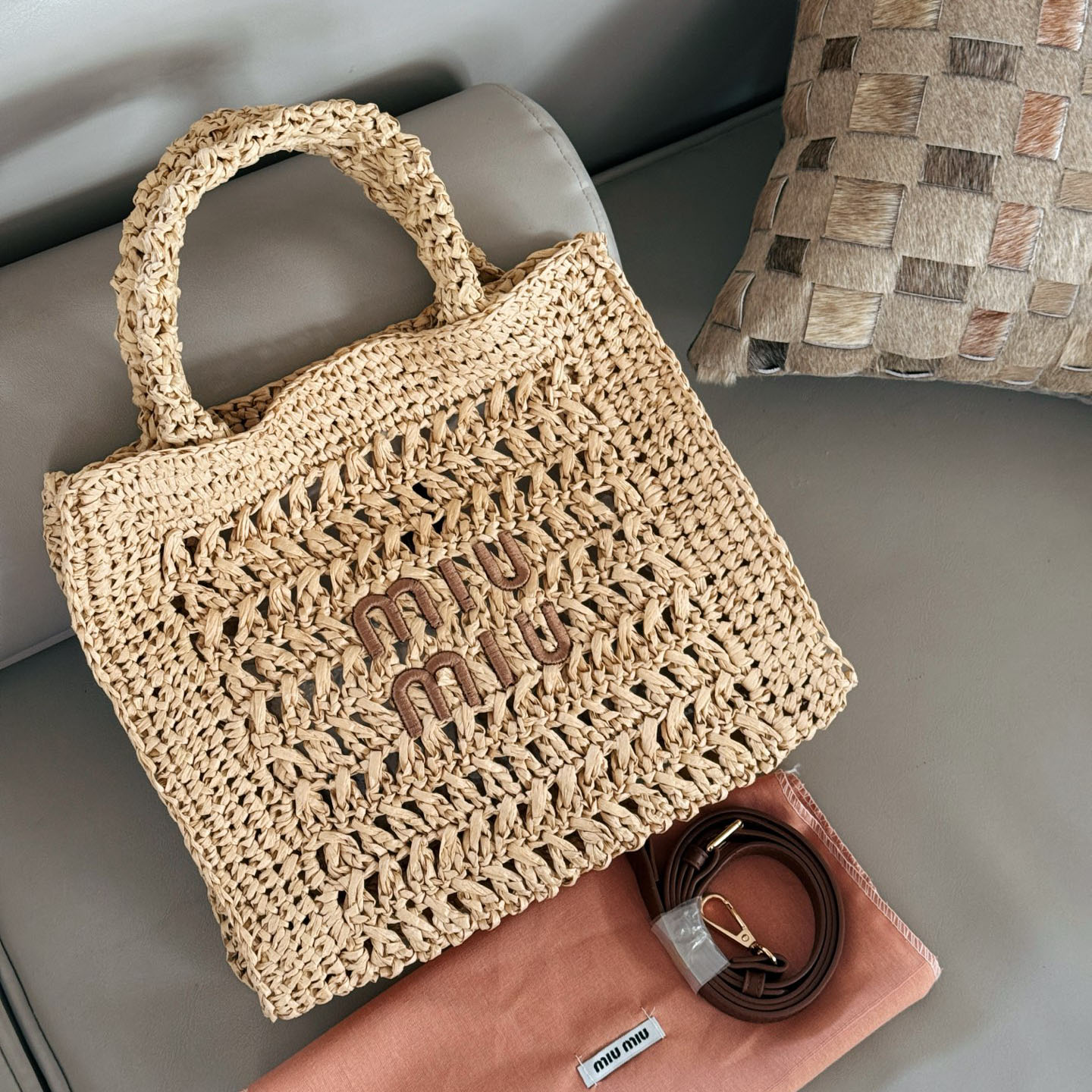 Miu Summer Raffia Tote WXR250427