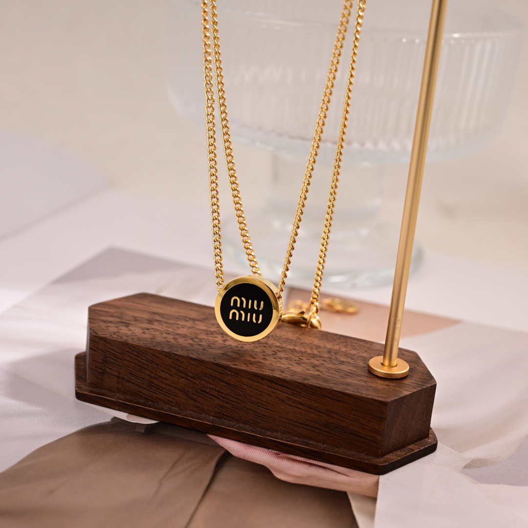 Miu Classic Round Plate Logo Necklace YV24060211